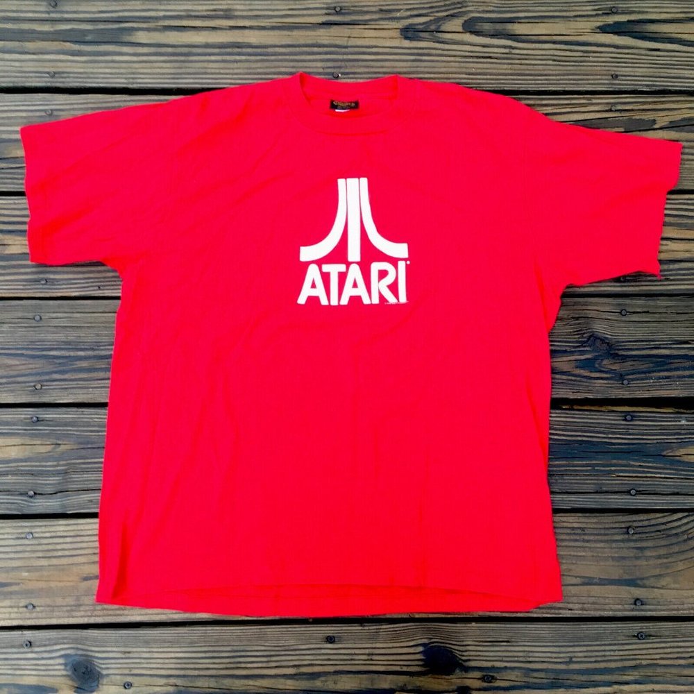 Atari Logo Men’s T-Shirt Single Stitch Red Size Large‎ Made in USA 2000 Vintage